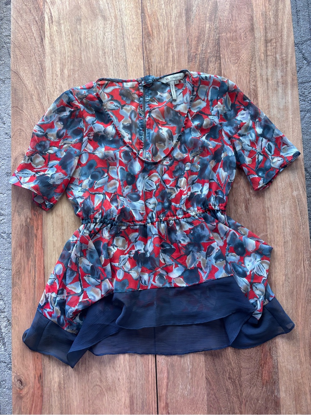 Floral Red & Navy Peplum Blouse